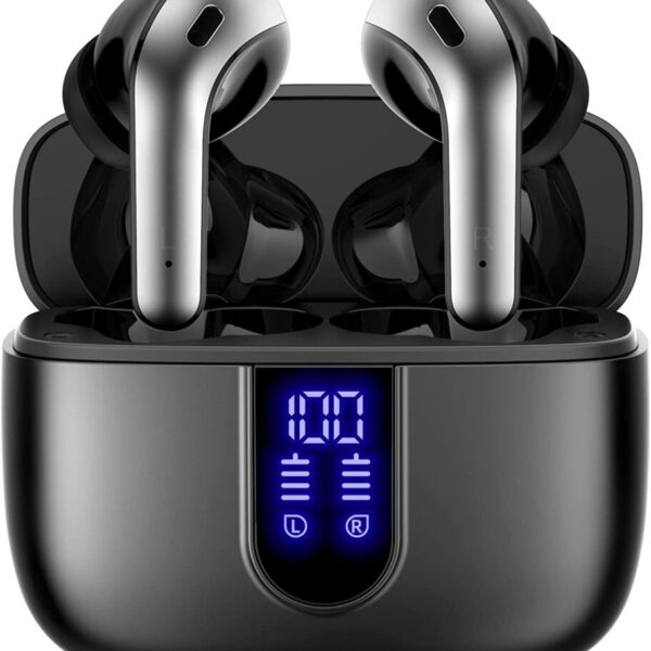 TAGRY Bluetooth Headphones True Wireless Earbuds 60H Playback LED Power Display Earphones with Wireless Charging Case IPX5 Waterproof in-Ear Earbuds with Mic for TV Smart Phone Computer Laptop Sports