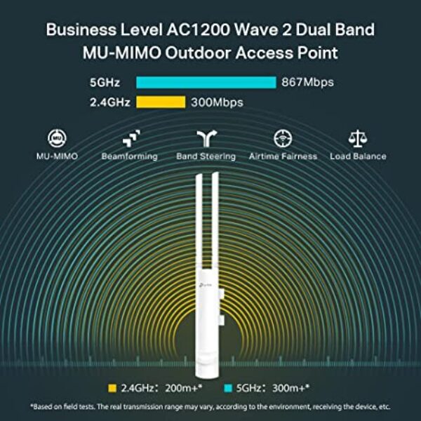 TP-Link EAP225-Outdoor | Omada AC1200 Wireless Gigabit Outdoor Access Point | Business WiFi Solution w/ Mesh Support, Seamless Roaming & MU-MIMO | PoE Powered | SDN Integrated | Cloud Access & App